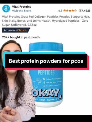 The best protein powder for PCOS is... 🏆 Ok back to it. The best protein powder for PCOS is...it depends! There's a few types of protein powders that I tend to gravitate to...but which one is best for you will depend on your goals and unique needs.  Overall, here's a few of my favorite PCOS protein powders:  ✔️ Collagen Peptides - Unflavored collagen peptides goes great in oatmeal, smoothies, your coffee, etc. It's a good option when you're having a lower protein meal and just need a quick way to add some protein to it without drastically changing the taste.  ✔️ Whey Protein Isolate - no, not everyone with PCOS needs to avoid dairy. If you tolerate dairy, this is a great affordable option. It's easy to digest and absorb...plus is considered ✨ Queen ✨ for building muscle mass -- something that really helps insulin resistance! A recent study also found that those with PCOS who supplemented with WPI had lower glucose levels and a lower risk of fatty liver.  ✔️ Pea Protein - my pick if you're plant based! It's a complete protein and is comparable to whey protein for building muscle mass. Pea protein does tend to be lower in a certain amino acid called methionine but an easy workaround for this is to choose a protein powder that's a mix of pea protein and brown rice protein.  Check out my Amazon storefront for some more of my fave protein brands for PCOS! Linked in profile! ⭐️ #pcosprotein #pcosdiet #pcosfood 