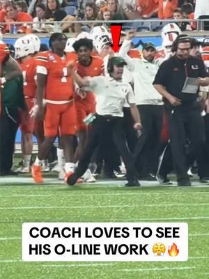 Gotta love a coach that brings ENERGY 😤🫵 Miami O-Line coach Alex Mirabal is all about the TRENCHES. He’s one of the best teachers in the country. #football #miamihurricanes #oline #offensiveline #alexmirabal #energy #passion #miamifootball #trenches #sports #coach #CollegeFootball 