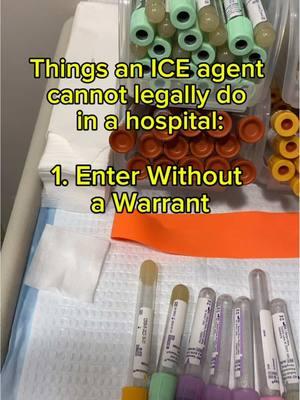 If ICE arrives at your hospital, immediately notify your charge nurse and DON/Manager. Follow these steps from UCSF: 1. Inform ICE agents: “I do not wish to answer any questions based on my 5th Amendment rights” or “I do not have the authority to consent; please wait outside patient areas while I contact my supervisor.” Repeat until directed otherwise. 2. Remove ID badges. 3. Guide patients and families to “private clinical areas” away from public spaces. Close doors to prevent agent entry, as these areas are legally protected. 4. Observe and document interactions, including officer badge numbers, and designate someone to record video. 5. Cover any EMR or documents in plain sight and log out of computers. 6. Agents can only visually inspect items in plain view without a warrant; they cannot move objects to see more underneath nor can they rely on overheard information. 7. You are not obligated to engage with ICE agents, assist them, or answer their questions in most situations. Remember that patient safety is always our #1 priority 💯 - #nursing #icunurse #criticalcare #criticalcarenurse #criticalcarenursing #icu #nurse #nurselife #nursingschool #nursetiktok #nursingstudent #nursinglife #nursingstudents #nurses #nursesofinstagram #medicine #medstudent #medicalstudent