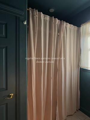 if you don’t have a glass door you can use a normal clear liner ✨ thankful for these to cover my toddlers messy bathtub toys.  #bathroommakeover #bathroomdecor #bathroomideas #showercurtain #linencurtains #amazinfinds #moodybathroom #trendybathroom 