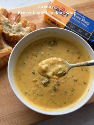 Warm up this winter with this delicious broccoli and cheddar soup!🥦🧀 When making this soup you want a strong sharp cheddar to add the most amount of flavor. That's why my go to is @Cabot Creamery Cooperative Extra Sharp Yellow Cheddar. This cheddar has been aged for 12 months and has that perfect east coast bite to it. Packing each spoon full of soup with a delicious bite and creamy texture! #cabotcreamery #cabotpartner What you need: 3 tbsp butter 1 medium onion 3 cloves garlic 1/2 tsp each salt and pepper 1/4 cup flour  5 1/2 cups vegetable or chicken broth  3 cups broccoli  1 cup carrots 8 oz block of Cabot's Extra Sharp Yellow Cheddar, shredded 1/2 cup heavy cream 1 - 2 tsp dijon mustard