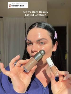 Replying to @Coleen comparing new @Rare Beauty liquid contour to @e.l.f. Cosmetics bronzer + contour 🤎  #rarebeauty #elfcosmetics #affordablemakeup #sephoramakeup #contour #contouring #liquidcontour #liquidbronzer #highendvsdrugstore #makeupreview 