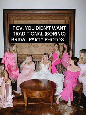 How to get non-traditional bridal party photos? Shoot them after dinner and a few drinks #bridesmaids #mismatchedbridesmaids #bridesmaidsdresses #weddingdress #weddingdresstrends @Zoë & Andrew @ZOESALAAM 