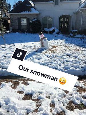 Our snowman has that gangsta lean.  Hey, we aren't used to snow in Southern Louisiana.  #louisianacheck #snowinlouisiana #weather #leanwithit #weather #funny 