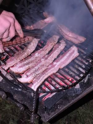 you ever cooked bacon on a grill? #bacon #grill #grilledbacon #overthefirecooking #solidfirepits #baconbaconbacon 