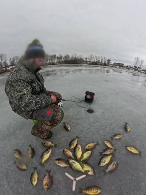 Well this one caught me sleeping! #icefishing #fish #bass #hardwater #crappie #bluegills #crappiefishing 