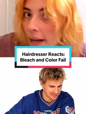 Hairdresser reacts to an at-home bleach and color JOURNEY 😳💀 #bradmondo #bleachfail #hairfail #bluehair #blonde 