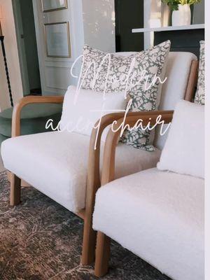 In love with these modern accent chairs. Showing the white, but there are several different color options. Solid wood frame making it excellent quality while staying at a budget friendly price . #ebello #modernaccentchair #whitechair #solidwoodframe #homedesign #cozyspaces #livingroomchair #bedroomchair @HAO Furniture Market #ttshop #fyp #furniture #accentfurniture 