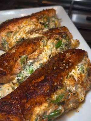 Cheddar Broccoili Stuffed Salmon 😮‍💨🍽️. #seafoodnetwork#seafood#seafoodlover