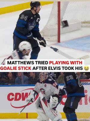 Auston Matthews and Elvis Merzlikens both lost their sticks, Elvis took AM34's so Auston picked up the goalie stick 😭 Both got two minutes for swapping sticks #NHL #fyp #hockey #hockeytiktoks #hockeyplayer #torontomapleleafs #austonmatthews 