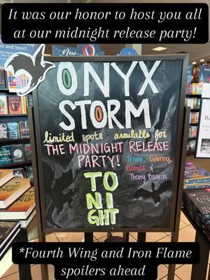 We had such a great time and we hope you did too! It was so fun to watch you cross the parapet, and enjoy all our activities! Which was your favorite? Happy reading Onyx Storm! 🐉📚✨🗡️ #bn #barnesandnoble #books #BookTok #onyxstorm #rebeccayarros #midnightrelease 