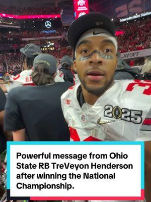 Powerful message from Ohio State RB TreVeyon Henderson after winning the National Championship. #fy #christian #athlete #faith #christiantiktok #jesus #jesuschrist #treveyonhenderson #ohiostate #CollegeFootball #football #cfb #nationalchampion #Love #inspiration #trending #viralvideo #share #godisgood #blessed #fyp 