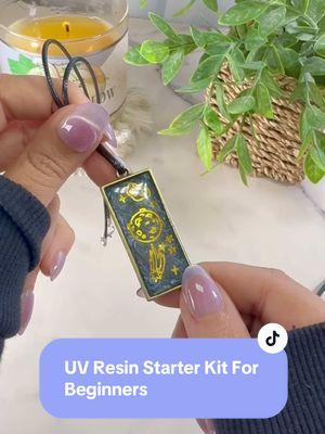 UV Resin Starter Kit For Beginners. This started kit includes so many items to turn into gifts for yourself or others (or even sell) from earrings, necklaces, keychains! I did use my black mica powder that I already had, and that’s the beauty of resin you can make so many beautiful colors and combinations. Please also be aware of safety precautions of resin, I was wearing gloves in a well ventilated area and had a mask on as well. Some people don’t use a mask and some do.  #resin #uvresin #uvresincrafts #resinforbeginners #resintips #uvresinart #resinart #resinpour 