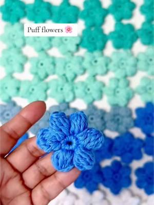 #creatorsearchinsights crochet puff flowers 💙 #crochet #crochetpuffflower #crochetflower #crochetdaisy #meroindreni #handmade #creatorsearchinsights 