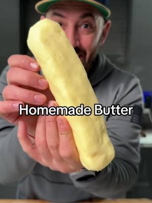 Homemade butter is incredibly easy to make and requires only one ingredient: heavy cream! Save some money, indulge in the satisfaction and reward of making it yourself, and enjoy the superior taste!  . 4 cups heavy cream into a stand mixer with whisk attachment (or food processor) Mix in medium speed until it gets very thick then turn to high. Mix for 10-15 min until it gets chunky and the butter separates from the buttermilk. (Be patient it will eventually happen) squeeze out the remaining buttermilk. Rinse and knead in ice water to get out all of the excess buttermilk. Knead with cold hands to form a tight log without air pockets. Store in the fridge. . #chefarazada #armenianchef #abowww #homemadebutter #butter #howto #homemade #DIY #asmr #satisfying #EasyRecipes 