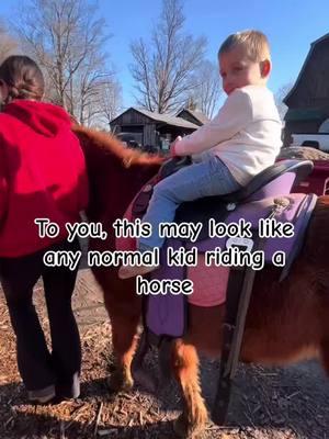 He went from not touching the horses to petting him to sitting on him to finally one day going for a ride!! This kid makes me so happy! #developmentallydelayed #developmentaldelays #toddlersoftiktok #momtok #overcomingchallenges 