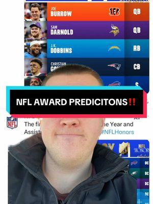 NFL AWARD PREDICITIONS #vikings #bills #samdarnold #joshallen #lamarjackson #kevinoconnell #benjohnson #nflawards #nflawardpredictions #nfc #afc #nfl #nfltiktok 