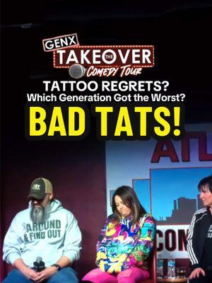 What’s the tattoo you regret? We are coming to your town so prepare your true tattoo stories. We want to seem! Tell us in the comments below if you can top Justin’s horrible tattoo!  #genx #tattoo #story #generationx #millenials #badtattoo #truestory #standupcomedy #crowdwork #audienceengagement #audience #genxers #genxtakeover #worsttattoo #90s #80s #throwback to@Nick Harrison @The Dadbod Veteran @Kelly Manno @Slim Sherri 