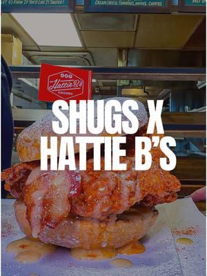 Shugs x Hattie B’s hot chicken bagel sandwich- available this weekend only - both Dallas shugs locations  #dallas #dallasdiscovered #dallasfood #bagels #hotchicken 