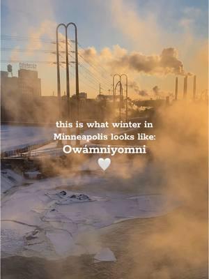 Icy currents and serene snowy views, the Haha Wakpa (Mississippi River) and Owamniyomni (St. Anthony Falls) are stunning this time of year ❄️🤍 #winterishere #snowyday #frozenlake #minneapolisminnesota  📸 Blake Slette