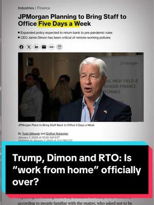 President #Trump and #JPMorgan #CEO Jamie Dimon are among the most recent bosses to require #workers to come back to the #office full-time. On this episode of the Big Take podcast, we discuss the latest push for workers to return to the office. #RTO #WFH #worklifebalance #jobs-numbers-temp