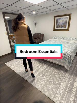 All the bedroom essentials! #bedroom #bedroomdecor #bedroommakeover #guestbedroomideas #arearugs #floorlamp #bedroommusthaves 