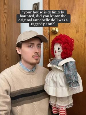 when people tell me the original annabelle doll was a raggedy ann doll 😳 and I’m sitting here with two entire shelves of her hahah 😭 #raggedyann #raggedyannandandy #annabelledoll #theconjuring #dolls #dollcollection #dollcollector #vintagedolls 