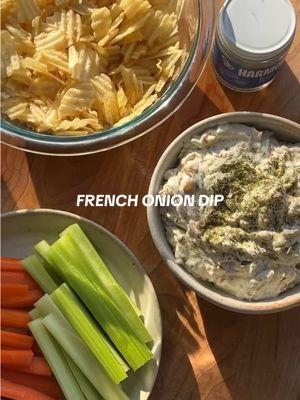 Chipgate 2025 😵 3 Ingredient French Onion Dip Ingredients: 2 tablespoons olive oil  2 large yellow onions, thinly sliced into half moons or diced  2 cups Greek yogurt or sour cream 1 tablespoon @harmonyblends Ranch Blend Kosher salt & pepper to taste  To serve: Crinkle potato chips like Ruffles Sliced carrots and celery  Instructions: Heat the olive oil over medium low heat in a large skillet. Add the onions and a pinch of salt and pepper and stir every minute or so for 30-40 minutes until the onions turn a deep brown. Let them cool for 10 minutes before adding to the yogurt/sour cream. In a medium sized bowl, add the Greek yogurt/sour cream, onions, Ranch Blend, and kosher salt and pepper to taste.  Refrigerate for as long as you can wait to eat it (at least 30 minutes, up to overnight). Serve with your potato chips and crunchy veggies of choice.  #broccyourbody #EasyRecipes #frenchoniondip #easydip #easyapp #superbowlappetizers #highprotein #healthyrecipes