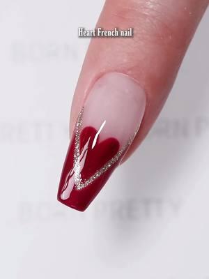 French heart💅❤️✨✨ Using #bornpretty ❤️6 Colors Berry Wine Series Gel Polish Set: 04 (59804) ✨2 Bottles Platinum Gold & Silver Paint Gel: Gold （59212） 💅Super Top Coat (58775） Tap the bio and search the product id to find more colors☺️ #nailart #allshinonme #nailsdesign #gelnails #naillover #rednails #nails2inspire #nailartist #frenchnails ##heartnails##diynails#vdaynails #fypシ゚ 