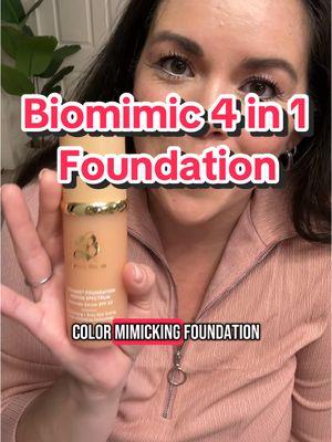 Biomimic 4 in 1 Spectrum it goes on white like sunscreen but changes to match your skin. Very cool! #biomimicfoundation #biomimicfoundation4in1 #liquidfoundation #grwm2025 #blogaboutitall 