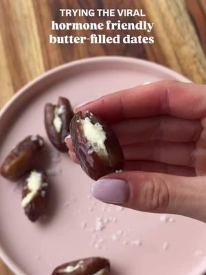 Dates with butter—a simple, hormone-friendly snack. Dates provide magnesium and potassium to regulate cortisol, while butter's healthy fats stabilize blood sugar. A delicious way to nourish your body.   #dates #butterdate #daterecipe #hormonefriendly #hormones 