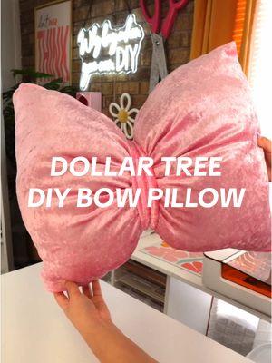 Easy DIY No-sew Bow Pillows, perfect Valentine’s Day decor! 💕 With some velvet fabric from Dollar Tree, I crafted these adorable decorative pieces for under 5 bucks! 🥰 #dollartreediy #dollartreefinds #craft #diyproject #DIY #valentinescraft #valentines 