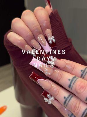 the cutest valentines day nails 💌 #nailinspo #nailsoftiktok #nailideas #valentinesdaynails #pinknails #girlynails #bownails #nailtech #nailart #nailtutorial #nailtok #nailvlog #longnails #frenchnails #nailsartvideos #taperedsquarenails 