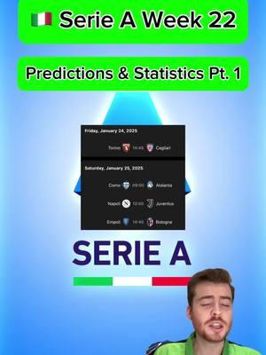 🇮🇹 SERIE A WEEK 22 PREDICTIONS & STATISTICS PART 1 | More predictions on FanBasis in my bio | Statistics are from the HOFB app, link in my bio | —————————————#footballpredictions #soccerpredictions #soccerpicks #footballpicks #soccertips #footballtips #freefootballpicks #freefootballpredictions #freesoccerpredictions #freesoccertips #seriea #serieatim #serieapredictions #serieatips #serieapicks #footballanalysis #socceranalysis #napolijuventus #empolibologna #comoatalanta #torinocagliari 