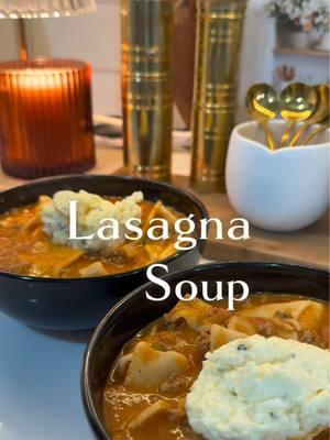 Simple & Easy One-Pot Lasagna Soup✨🍅 • olive oil •﻿﻿1/2 white onion •3 minced garlic cloves •﻿﻿1 lb ground beef •1/2 lb Italian sausage  •oregano •Italian seasoning  •basil •onion powder •1/2 cup heavy cream •4 cups chicken broth  •marinara sauce •2 tbsp tomato paste  •half box of lasagna noodles  •6 oz ricotta cheese •1 cup Parmesan cheese •1 cup mozzarella cheese •parsley  •egg (optional) •spinach (optional) #lasagnasoup #lasagnarecipe #lasagna #onepotmeals #onepotrecipe #fallsoup #soupoftheday #soupseason #cookwithme #souprecipe #pasta #EasyRecipe #quickrecipes #recipesoftiktok #simplerecipe #Dinnerldeas #dinnerwithme #comfortfood #Foodie #foodtiktok #coldweather #cozyathome #Recipe #whattoeat #virallasagnasoup #fyp #viral 