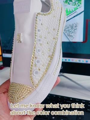 Let me know your thoughts ? #blingconversesneakers #2025brides #weddingshoes #bedazzleshoes #diyshoes #chucksandpearls #whitepearls 