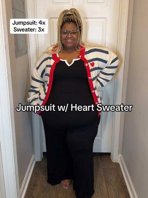 This jumpsuit is soooo comfy and when paired with this cute sweater, yes! 💋 #plussize #plussizefashion #fashion #curvyfashion #plussizesweater #lovelanguage #seasonalgems 