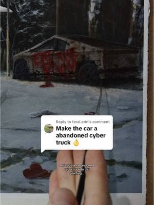 Replying to @feral.erin A painting to represent this mess… What should I add next?! 🧐  . #art #abandoned #cybertruck #tesla #elon #painting #tiktokban #donaldtrump #oligarchy #eattherich #artist #originalart #artprocess #paintingprocess #artwork  #artbypacoway #arttok #freedomofspeech 