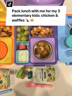 Pack lunch with me for my three elementary kids. Today they are having, chicken and waffles!!  #omielunch #kidslunchideas #lunchideas# #omiebox #sahmlife #kidssnackideas #kidslunch #chickenandwaffles #lunchpacking #lunchpackingmom