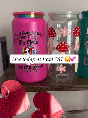 Live today at 11am CST! I’ve got some wrangler wallets going out as prizes today and lots of others goodies!! #soexcited #cupgame #cups #stainlesssteel #glasscups #western #socute #livetoday #trendingsong #faith #fyp 