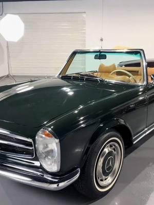 1969 280SL Mercedes Benz finished in an absolute gorgeous color combination of Dark Olive Green with Bamboo leather interior.  #uniquecarsofpalmbeach  #classicmercedesbenz  #mercedesbenzusa 