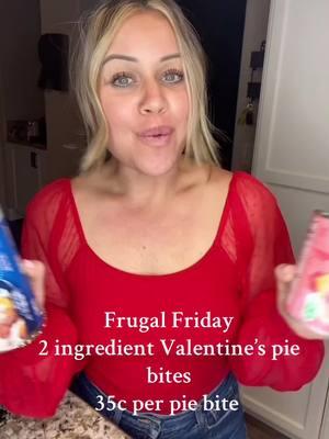 Frugal Friday  2 ingredient Valentine’s pie bites  35c per pie bite. Cool according to the cinnamon roll package. #ValentinesDay #easysnacks #cheaprecipe #frugalmom 