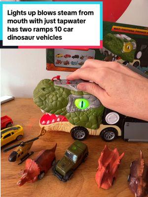 #GOALCRUSHERPRIZES #GoalCrusher #JOYFYUS #JOYF-US #TokShopJumpstartSale #TikTokSharpLoveAtFIRSTFind #ValentinesDay #VALENTINESFORKIDS #Toys #Dinosaur #Car #DinosaurCar #Truck #Collectibles #ToysHobbies #JumpstartSale looking to amuse kids for a few hours this toy does that! It is a dinosaur truck that house is 10 cars and dinosaur cars that all work with wheels. The truck itself lights up blow steam makes noises and houses. All the cars has two ramps everything‘s included, except three AAA batteries 