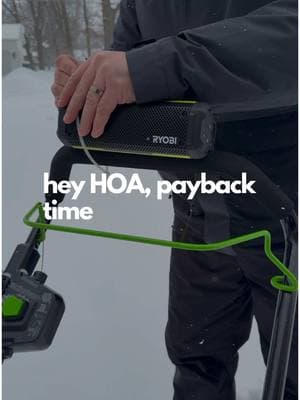 When your HOA bans gas snow blowers… the payback.  #hoa #snow #snowblower #gas #DIY #speaker #bluetooth #payback #homeowner