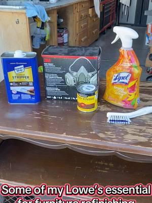 Some of my @Lowe’s essentials for furniture refinishing #lowespartner #lowesfinds #mask #CleanTok #clean #furnitureflip #furnituremakeover #diyproject #homeimprovement #essential #refinish #refurbish #work 