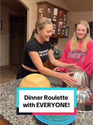 Dinner Roulette with the whole fam and a guest! @EazyBrizy @livia @squidney_____ @Mike D #dinner #roulette #leftovers #notcooking #bowls #onesteal #DinnerIdeas #dinnerroulette #roulettechallenge #familyfun #familydinner #midweekdinner 