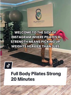 If you want to build muscle and lose fat you’re going to have to pick up weights heavier than 3lbs. 🔗 in bio to get started! Try this 20 minute Full Body Pilates Strong workout! -I am using 10 & 12Lb dumbbells -10 reps each movement (both sides) -2 rounds through  #pilatesstrong #pilatesbody #pilatesstrength #pilatesx #fullbodypilates #fitnesspilates #pilatesfitness