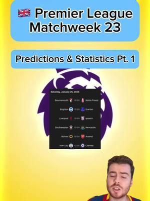 🇬🇧 PREMIER LEAGUE WEEK 23 PREDICTIONS & STATISTICS PART 1 | More predictions on FanBasis in my bio | Statistics are from the HOFB app, link in my bio | —————————————#epl #PremierLeague #premierleaguepredictions #premierleaguetips #premierleaguepicks #eplpredictions #epltips #footballpredictions #soccerpredictions #soccertips #footballtips #footballpicks #soccerpicks #footballanalysis #socceranalysis #freefootballpicks #freefootballpredictions #freesoccerpredictions #freesoccerpicks #mancityvschelsea #brightonvseverton #liverpoolvsipswich #wolvesvsarsenal #bournemouthvsforest #southamptonvsnewcastle 