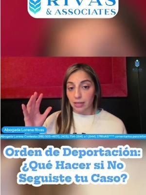 🚨 ¿Tienes una orden de deportación y no seguiste tu caso? Aún puedes explorar opciones legales para reabrir tu caso o buscar formas de ajustar tu estatus. Lo importante es actuar rápido y obtener la asesoría correcta. 📍 Ayudamos a clientes en todo EE.UU. 📞 ¿Tienes preguntas? ¡Estamos aquí para ayudarte! ☎️ - Nacional: (844) 37-RIVAS #Inmigracion #Immigration #RivasAssociates #abogadaLorena #RivasyAsociados #AbogadaDeInmigración #DerechosMigratorios #AyudaLegal #SueñoAmericano #immigrationlaw #Inmigración #abogada #Inmigración #abogadadeinmigracion #OrdenDeDeportación ⚠️ Los resultados pueden variar de un caso a otro. Se requiere una consulta detallada para determinar si usted califica para nuestros servicios. Tenga en cuenta que hay diversas tarifas de presentación dependiendo de las aplicaciones que enviamos al USCIS, las cuales deben pagarse por separado. Nuestra tarifa solo cubre los honorarios por nuestra representación legal. No prometemos ni garantizamos resultados específicos, ya que cada caso es único. Esta información tiene propósitos educativos y no debe interpretarse como asesoría legal. Se recomienda a los clientes buscar consejo personalizado para su situación. ⚠️