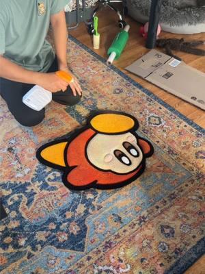 Pack this Waddledee Rug w me!  #kirby #waddledee #kirbyart #customrugs #tufting #packingorders 